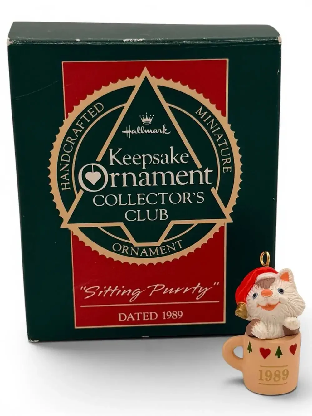 1989 Hallmark Keepsake Miniature Ornament Collector's Club Sitting Purrty